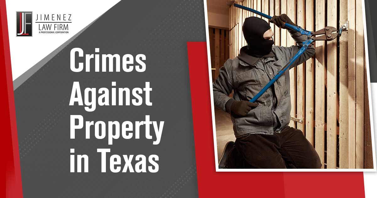 Image of a male burglar with a black knitted head scarf, olive drab colored coat and brown pants with large bolt cutters about to cut the lock on a gate. Accusations of crimes against property in Texas can be overwhelming, and the potential consequences can be devastating. You're at risk of losing your freedom and reputation if you're arrested for a crime against property. Even if it's a minor offense, you could face serious repercussions like jail time, hefty fines, and even damage to your personal and professional life. The Jimenez Law Firm is here to help. With their experience in the field and deep understanding of Texas law, they'll provide you with the best legal defense to ensure that your rights are protected. With The Jimenez Law Firm on your side, you can rest assured knowing that you have an experienced team fighting for your rights!