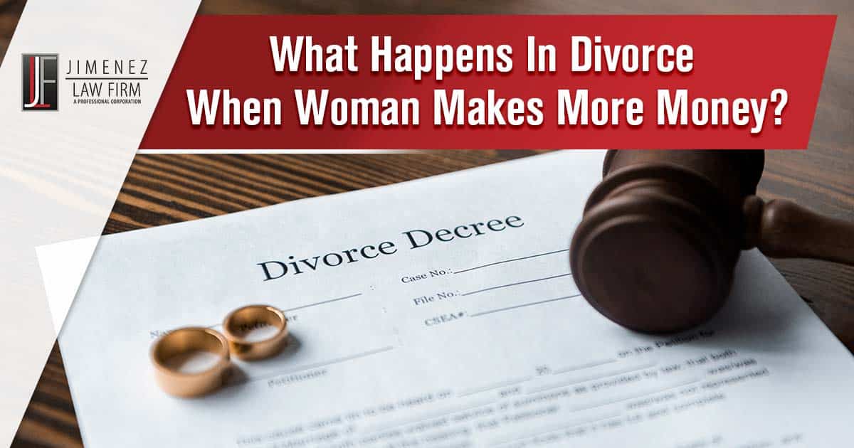 Image of a divorce decree and wedding rings and judges gavel. The Jimenez Law Firm, P.C. - According to the U.S. Census Bureau, one out of four women in heterosexual marriages makes more than their husbands. So when it comes to divorce, do breadwinner wives have to pay alimony to their soon-to-be-ex-husbands? The answer: Yes. The truth is that gender doesn't make a difference in spousal support.