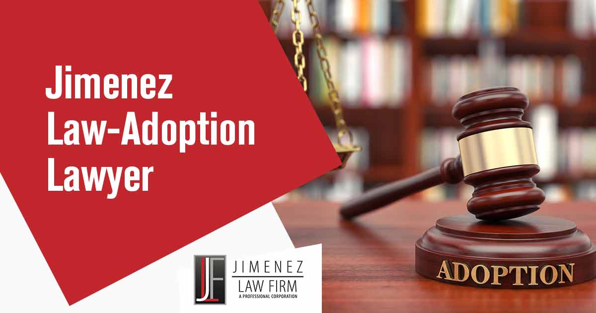 Image of a court room gavel with Adoption on the strike plate and scales of justice in the left side of the image. The Jimenez Law Firm attorneys have more than 30 years of combined experience in all aspects of adoption law, assisting countless families to start their journey. Rely on our expertise and take the fear out of this process for you and your family.