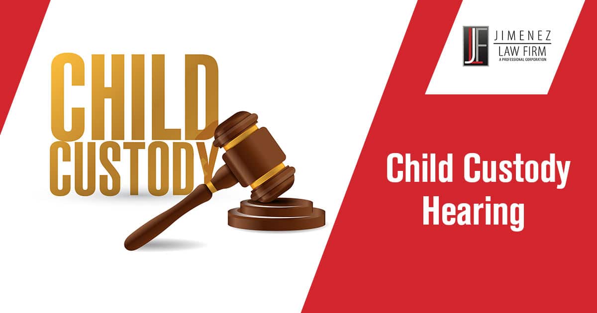 Image of court gavel with text that says Child Cusody in the background. The Jimenez Law Firm, P.C. - What happens at a first hearing at family court? It is usually a short meeting for the Judge to decide how the case should be organised. The first hearing (First Hearing Dispute Resolution) is usually quite short, and everyone is asked to prepare information for another hearing a few weeks later.