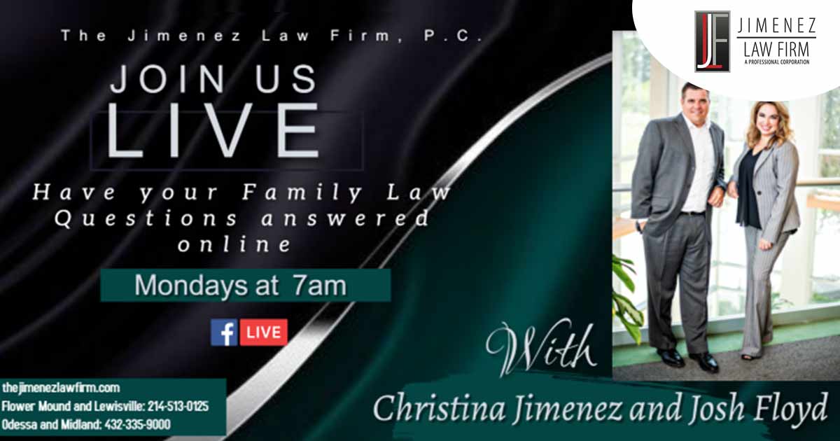 Aug. 9, 2021 | Christina Jimenez & Josh Floyd from The Jimenez Law Firm on Facebook Live discuss Divorce in Texas