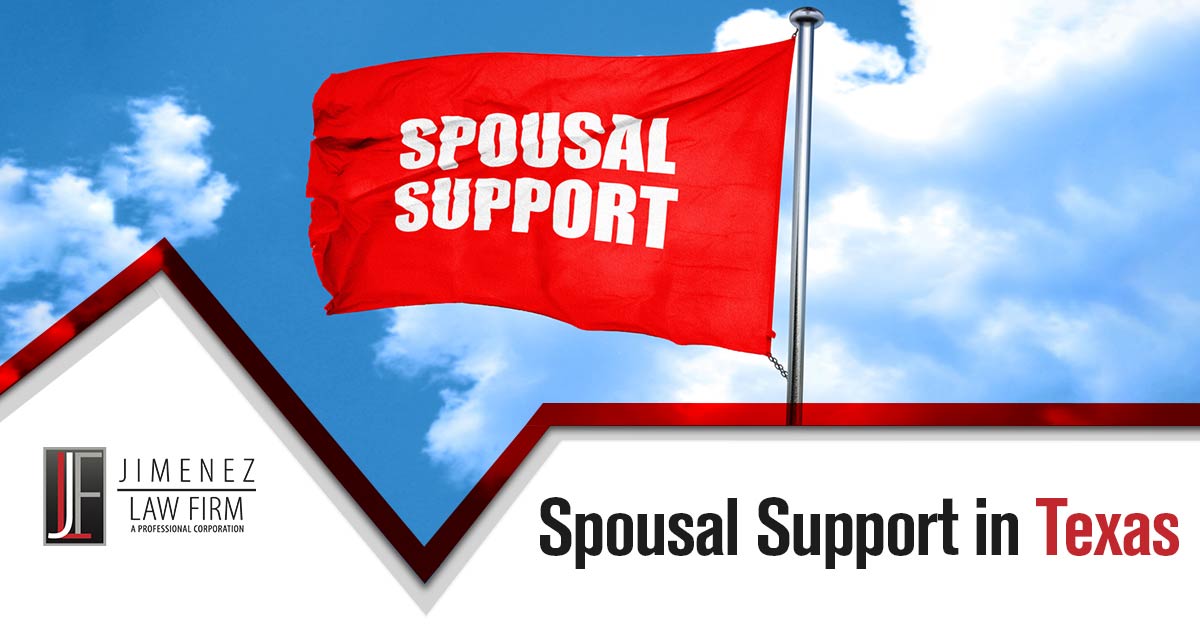 Image of a red flag that reads "Spousal Support" against a blue sky. If you are going through a divorce, understanding the laws and how spousal support works can be daunting. With so much at stake, it's important to make sure your rights are protected and your case is handled correctly. Navigating the legal system can be complex and confusing. Without the guidance of a seasoned family law attorney, you could end up with an unfair agreement or not receive the financial assistance you need. The Jimenez Law Firm, P.C., is here to help with all of your spousal support related needs in Texas. With years of experience in family law, our attorneys will ensure that your case is handled correctly and that your rights are properly defended. Don't leave your future in the hands of chance - trust the experts at The Jimenez Law Firm.