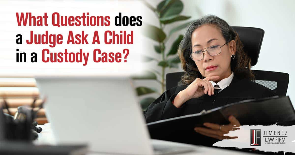 Image of a woman judge sitting at a desk looking over notes with a laptop computer open in front of her. The Jimenez Law Firm, P.C. - The judge may ask the child questions about his or her thoughts, feelings, and preferences. Unless otherwise agreed upon, the parents' respective attorneys will typically be present for the child interview.